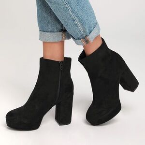 Lulus | Layne Black Suede Platform Ankle Booties